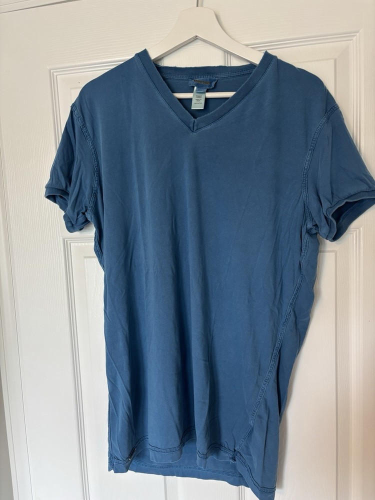 Diesel Men's XL Blue Solid V-Neck Short Sleeve Knit Cotton T-Shirt