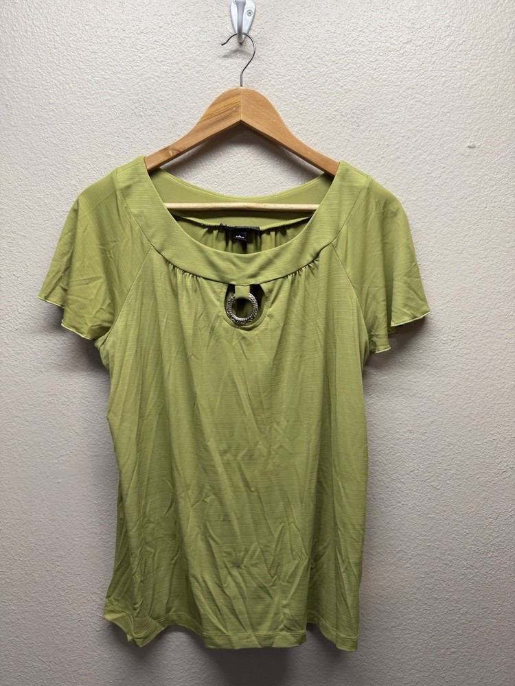 I.N. Studio Women’s Lime Green Silver Ring Blouse Stretch Top Large Y2K