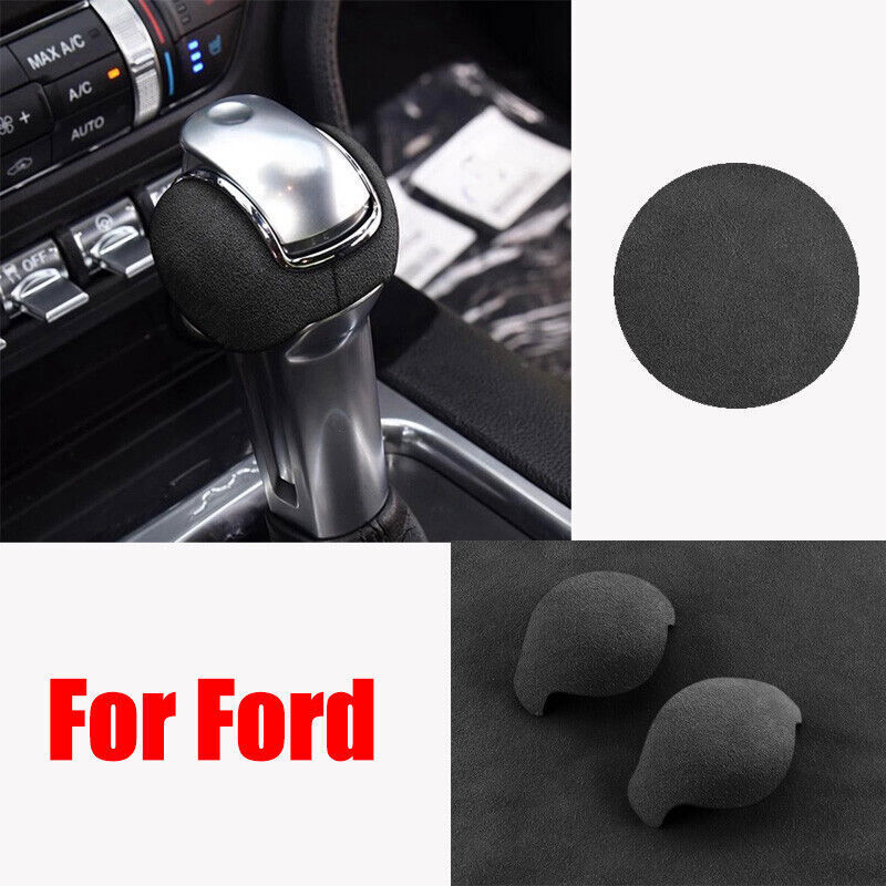 Gray Suede Leather Car Gear Shift Knob Cover Trim For Ford Mustang 2015-2022