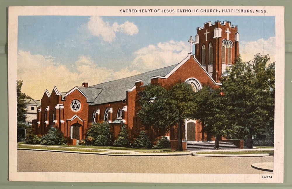 1940c Hattiesburg, Mississippi Sacred Heart Of Jesus Catholic Church Postcard