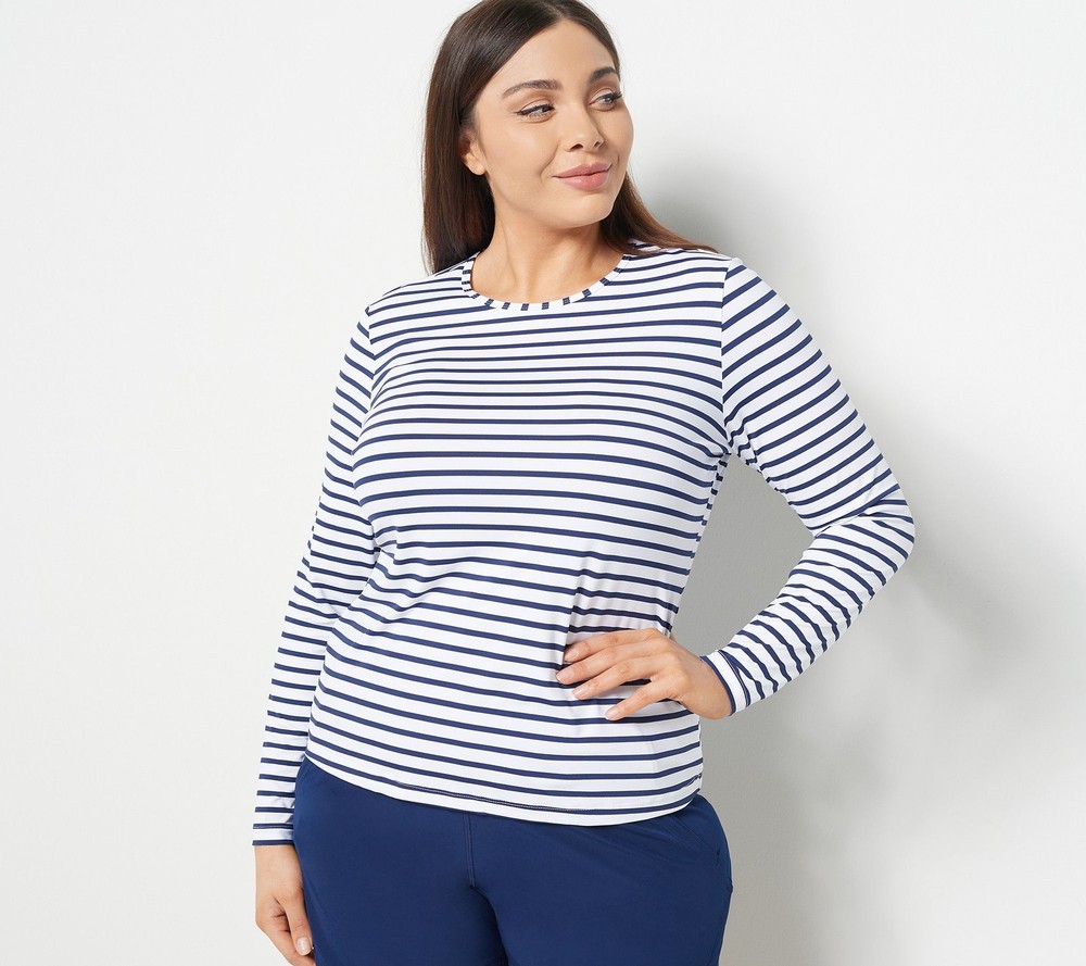 Lands' End Women's Swimsuit Sz M Crew-Neck Long-Sleeve UPF Rash Blue A469373