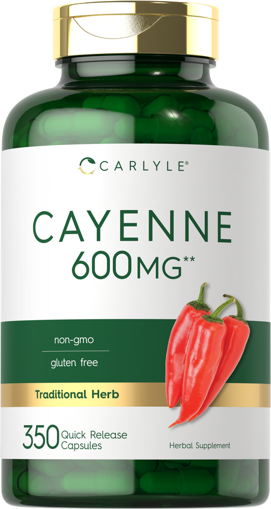Cayenne Pepper Capsules | 600 mg | 350 Count | Non-GMO, Gluten Free | by Carlyle