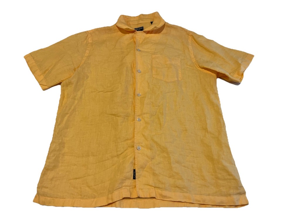 Todd Snyder Baird McNutt Irish Linen Camp Shirt Mens Large Yellow Loop Collar