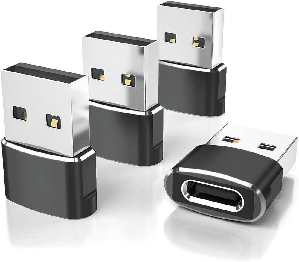 Elebase 4-Pack USB-C to USB Adapter for Car in Black