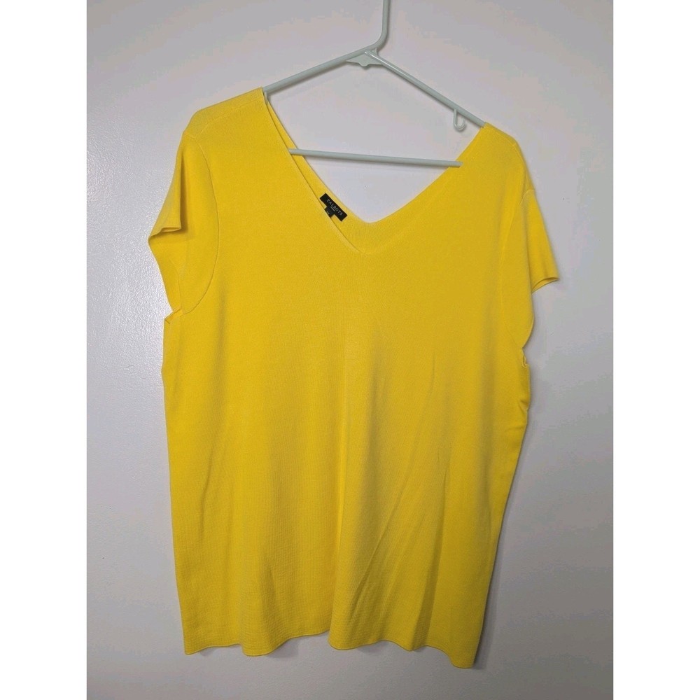 Talbots Yellow Knit Sweater Double V-Neck Cap Sleeve Size 2X Sunshine Yellow