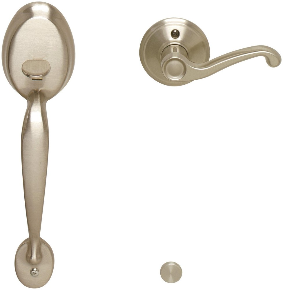 Schlage FE285PLY619FLALH Satin Nickel Plymouth Plymouth Lower Handleset for Electronic Keypad with Flair Interior Left Handed Lever FE285-PLY-FLA-LH
