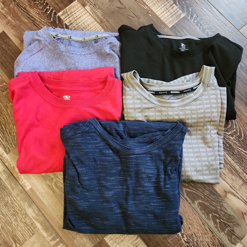5-Piece Mixed Active Brands Men's M Crew Neck Knit Workout Fitness T Shirts Lot