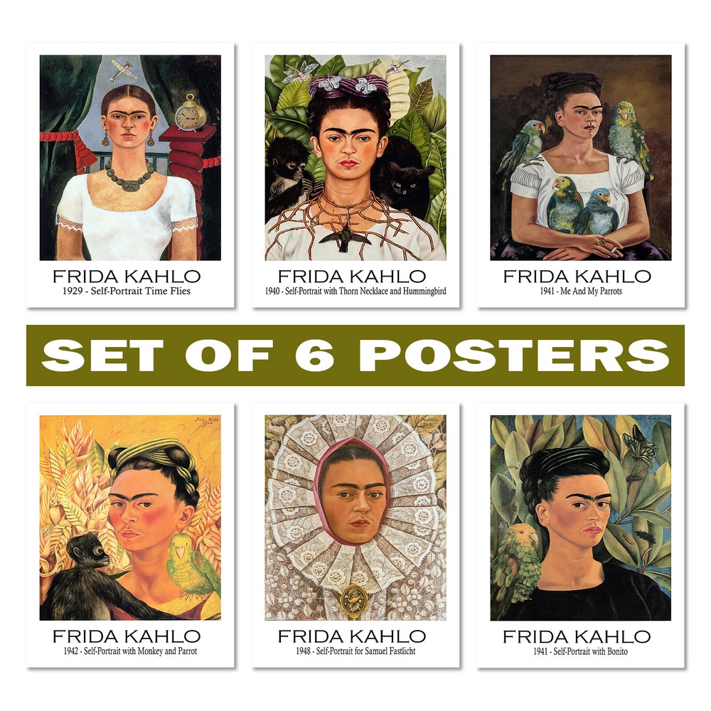 Frida Kahlo Self Portrait Set Of 6 Posters - Classic Painting Art Reproduction