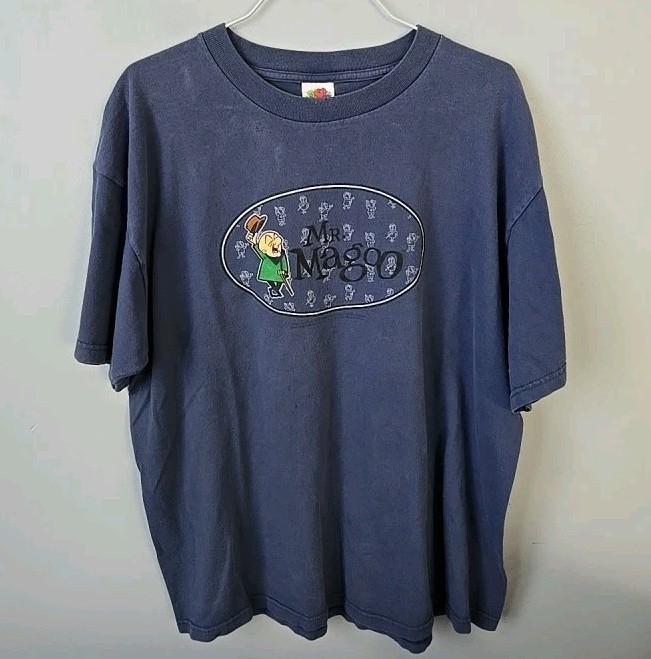 Vintage Mr Magoo T Shirt XL Fruit Of The Loom Heavy Cotton Blue Cartoon Graphic