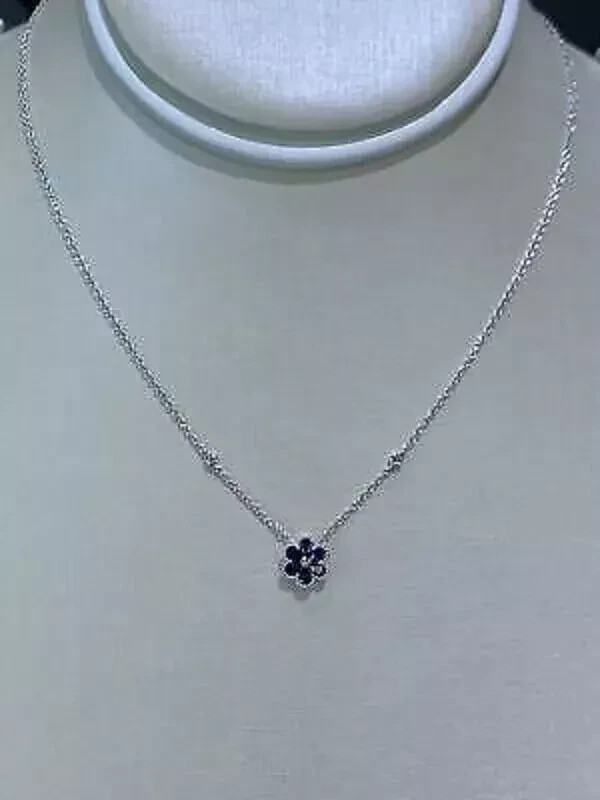 1Ct Pear Cut Blue Sapphire Flower Diamond Pendant Solid 14k White Gold Over