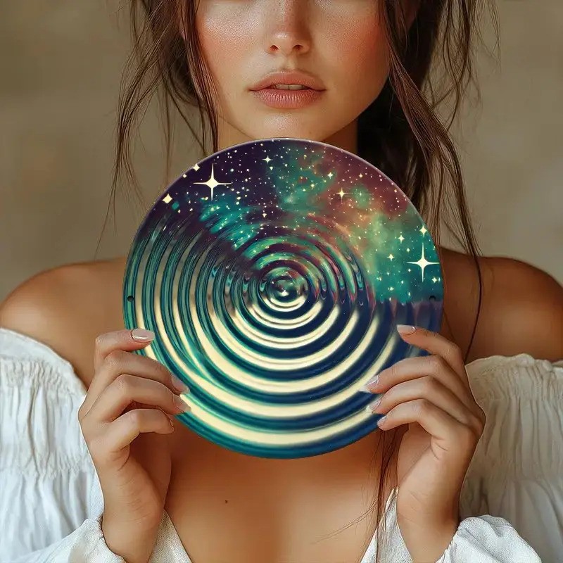 Retro Cosmic Ripple Round Aluminum Wall Art Durable Metal Sign