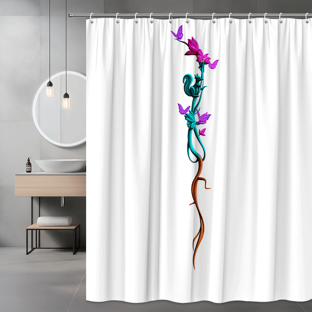 Butterfly Vine Floral Shower Curtain Vertical Graphic Print
