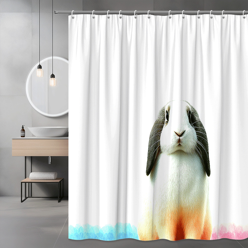 Rabbit Shower Curtain White Bunny Watercolor Print