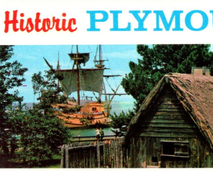 Vintage Postcard Pilgrim & Howland House Mayflower II Plymouth Massachusetts MA