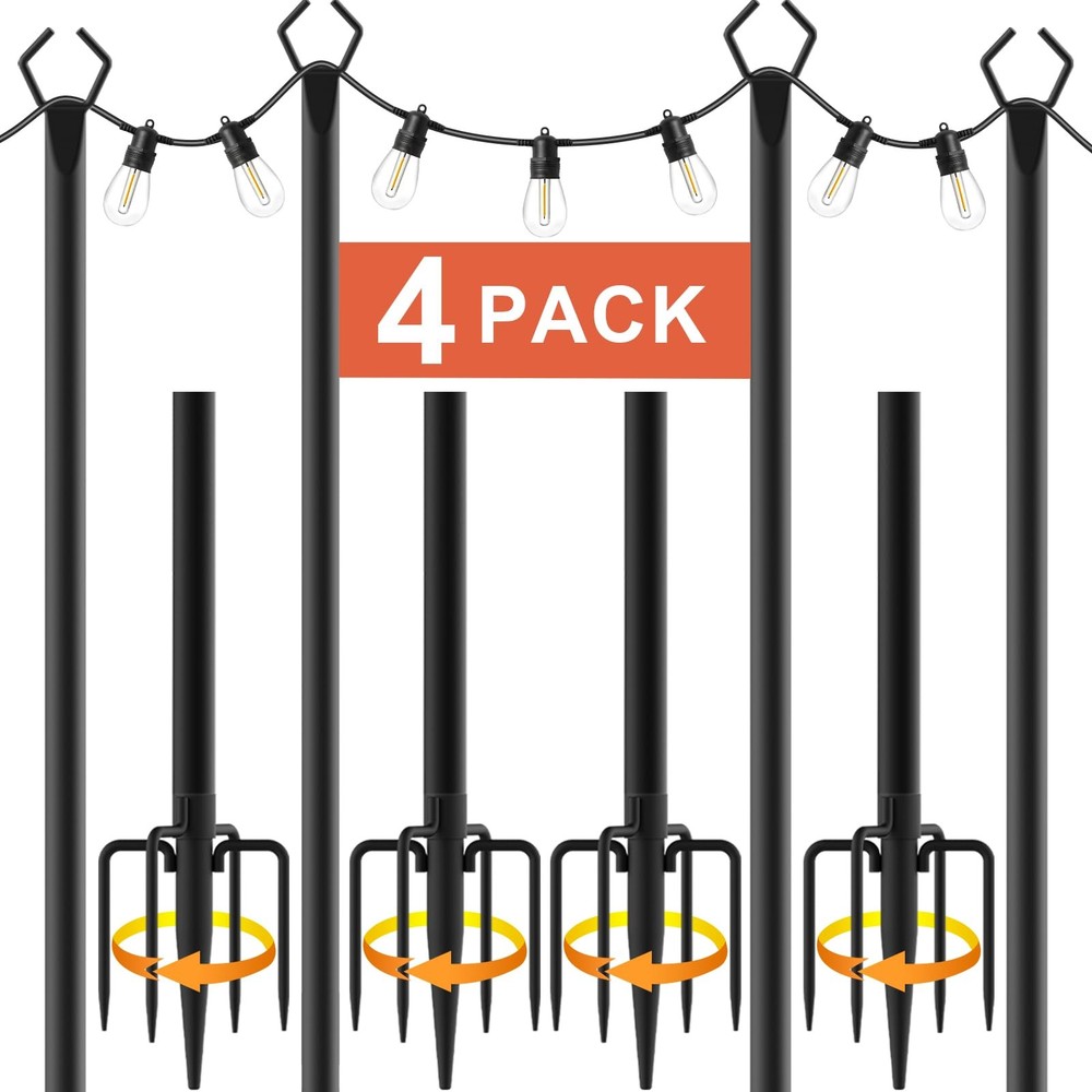 10Ft String Light Poles 4 Pack,Light Poles for Outside Lights,Outdoor with Fe...