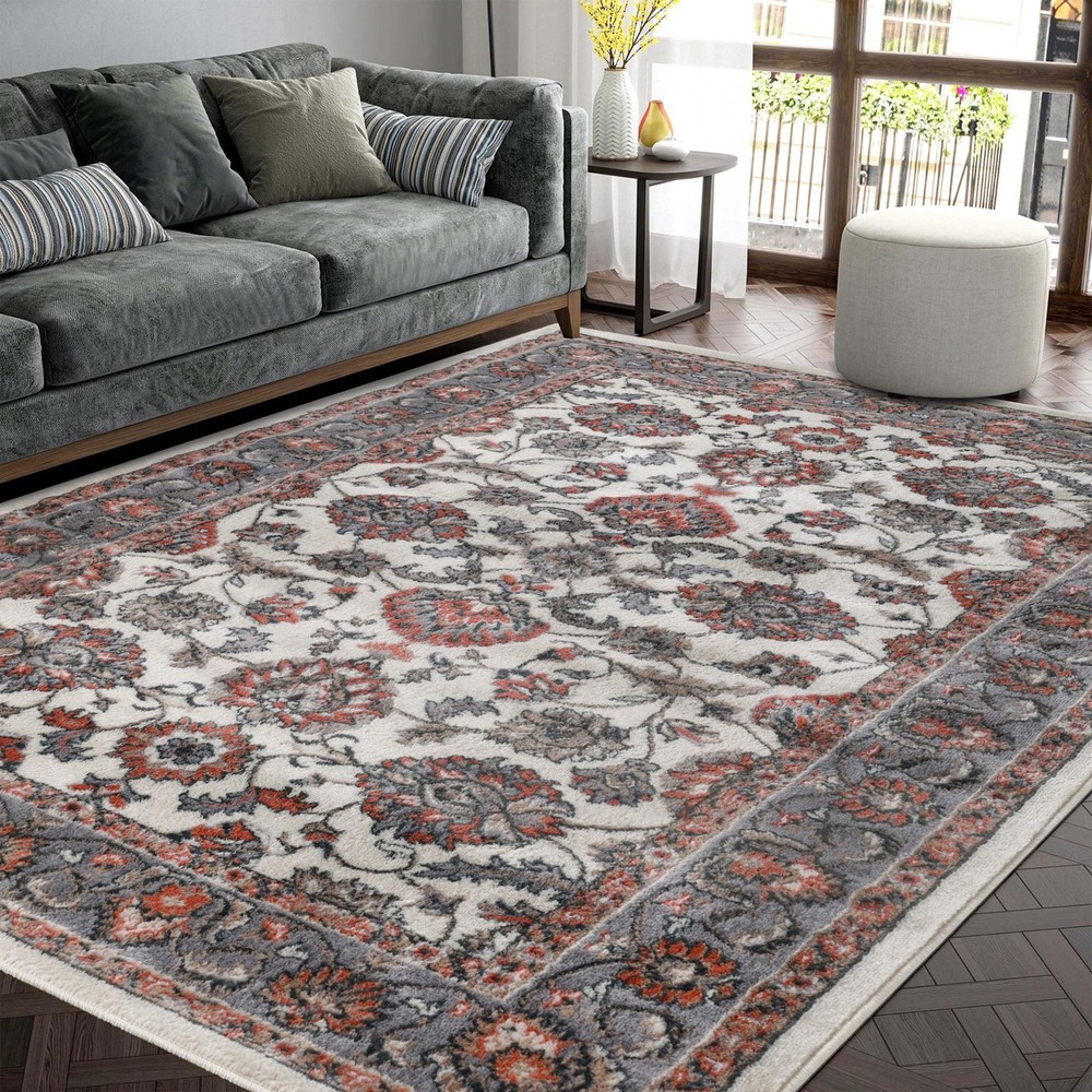 Chic Bordered Indoor Area Rug with Jute Backing for Living Room Floor Decor