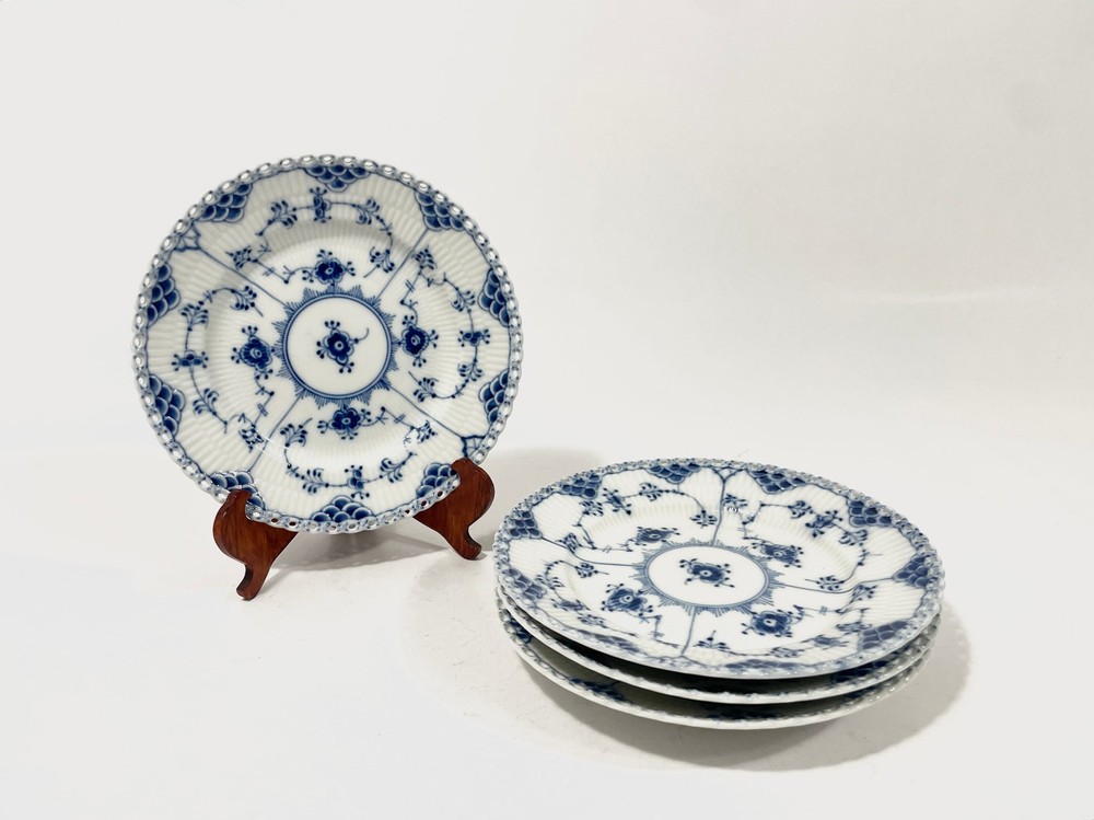 4x Royal Copenhagen Blue Fluted Full Lace 1087 Dessert Plates Diameter 17,5 cm