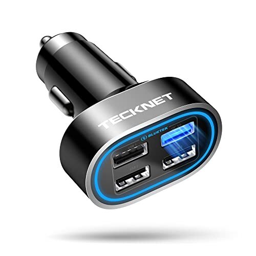54W 4-Port USB Car Charger with QC 3.0 Fast Charging in Black