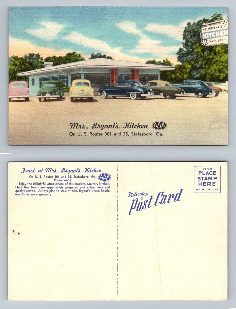 Statesboro, GA-Georgia, Mrs. Bryant's Kitchen Dining Rt. 301&25 Vintage Postcard