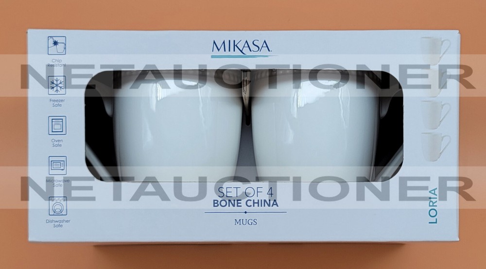 New Mikasa Loria White Bone China Coffee/Tea/Cocoa Mugs Set of 4 - High Quality