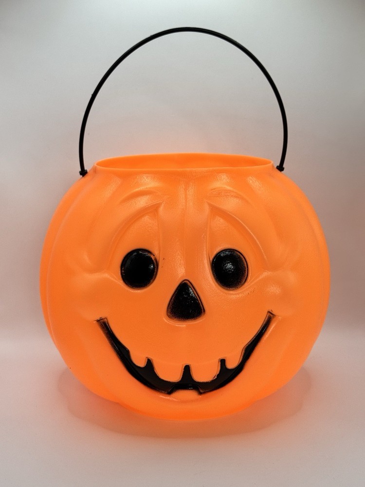 Vtg Jack-o’-lantern Pumpkin Bucket Blow Mold General Foam Plastics