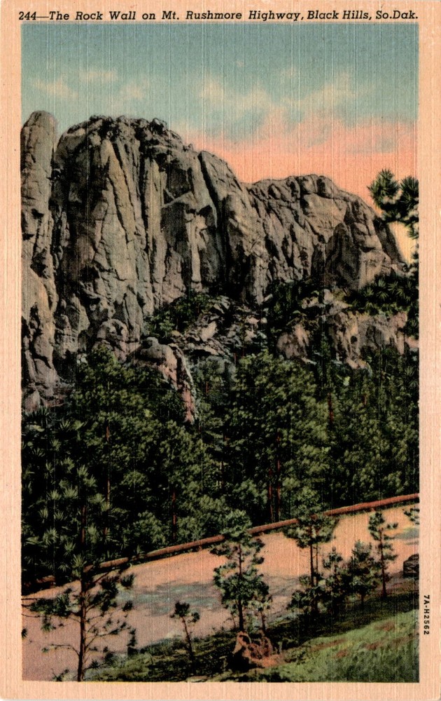 Mt. Rushmore Highway, Black Hills, So. Dak, Deadwood, C.T. Art Postcard