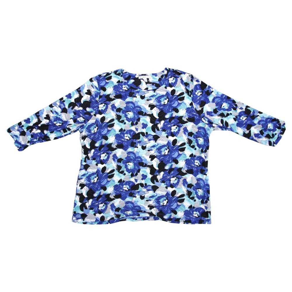 JM Collection Floral Top Blue 3/4 Sleeve Size 2X Women