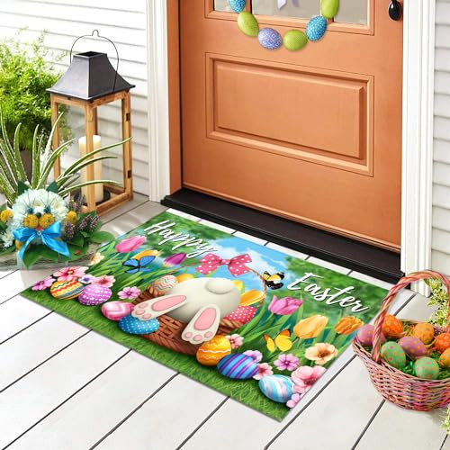Happy Easter Decorative Door Mat Bunny Eggs Welcome Doormat for Indoor