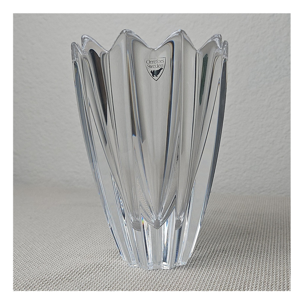 Orrefors Sweden Crystal Tulip Fleur Vase Jan Johansson MCM Mid Century
