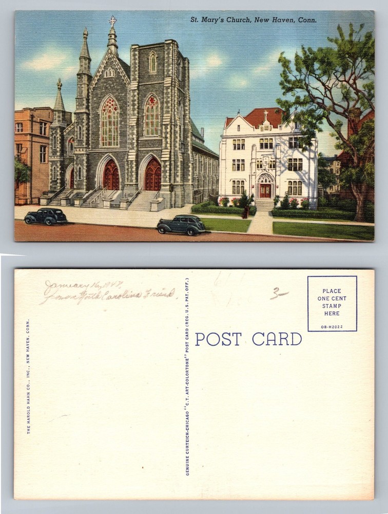 New Haven, CT-Connecticut, St. Mary’s Church Souvenir Card Vintage Postcard