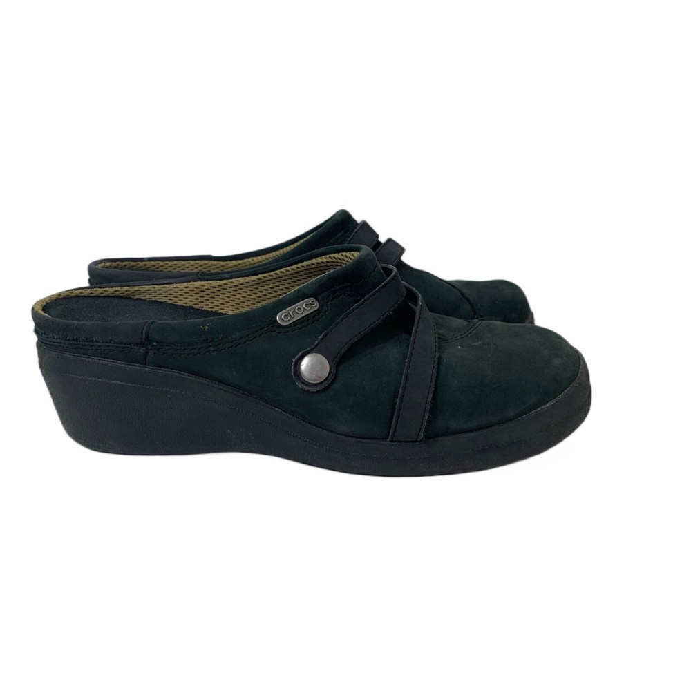 Crocs Women’s Forest Green Strappy Wedge Clogs Mules - Size 7