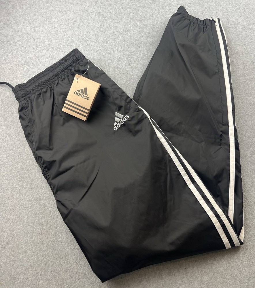 Vintage 90s adidas Men’s Pants Nylon 3-Stripes Size Medium Black/White NWT