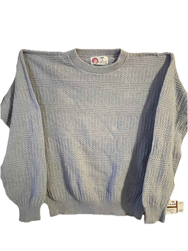 Vintage Isle Of Cotton light Blue Pattern Sweater Size medium Made in USA