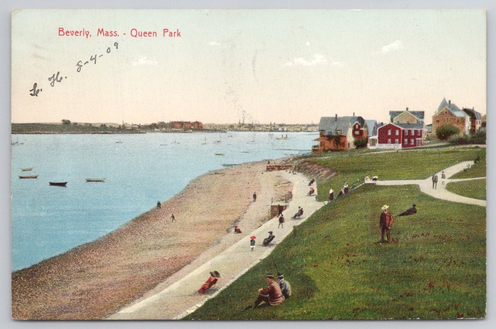 Beverly, Mass. Queen Park Waterfront Beach 1909 Postcard Hugh C. Leighton