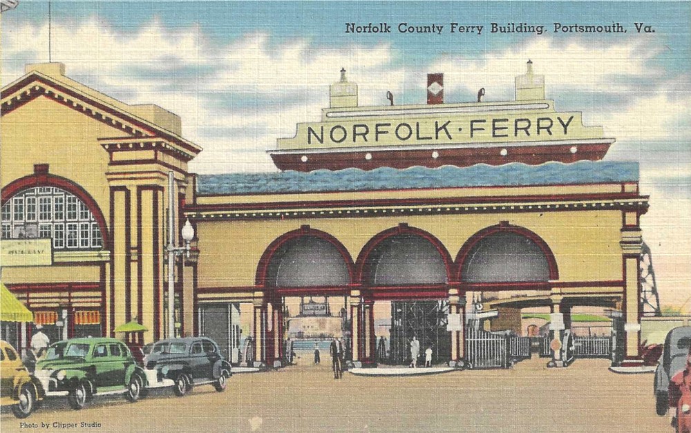 c1940s Portsmouth Virginia VA Norfolk County Ferry Building UNP Linen Postcard