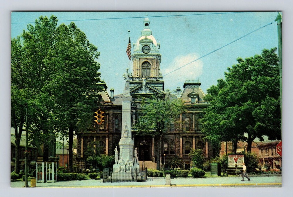 Cambridge OH-Ohio, Historic 1881 Court House, Clock Tower, Vintage Postcard