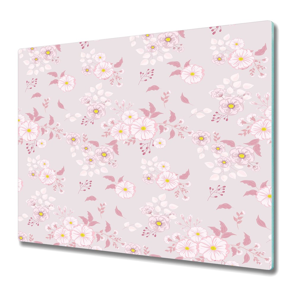 Glass Worktop Kitchen Chopping Board Small pink flowers white and pink photo