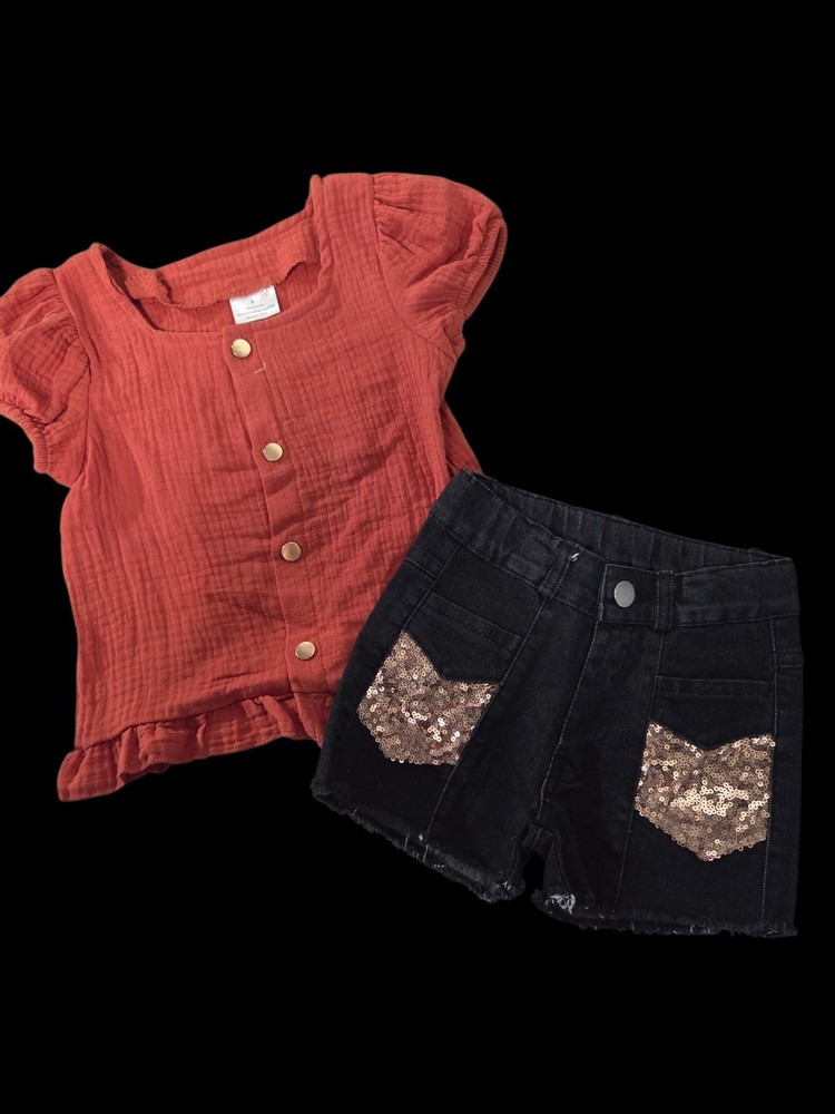 Nwt Girls Size 3T Boutique Rhinestone Distressed Shorts Outfit