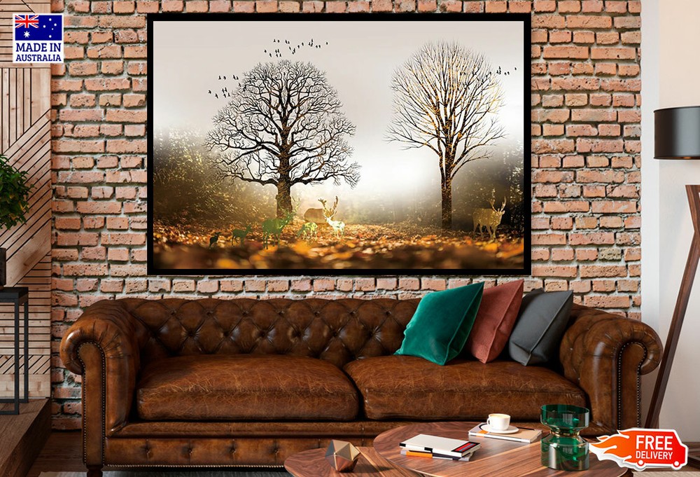 (Laminated) Trees & Deer Abstract Design 91x61cm