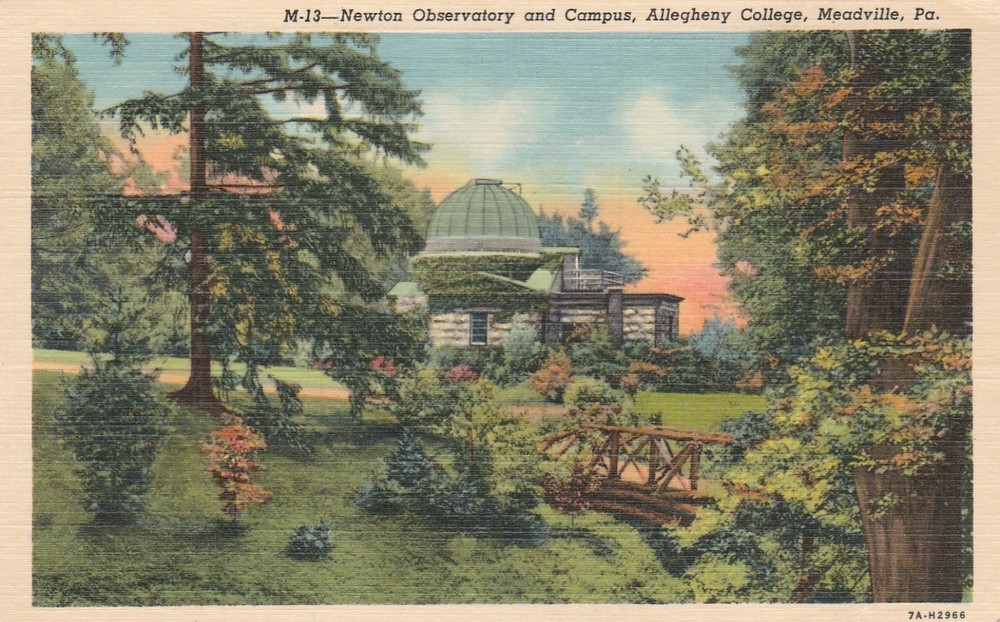 Meadville, PA Newton Observatory & Campus Allegheny College Postcard A 5245