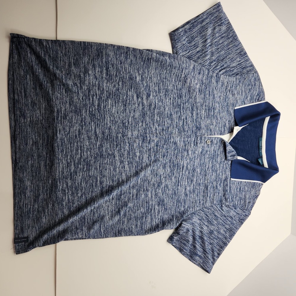 Perry Ellis Golf Polo Shirt Short Sleeve Mens Medium Navy Blue Performance EUC