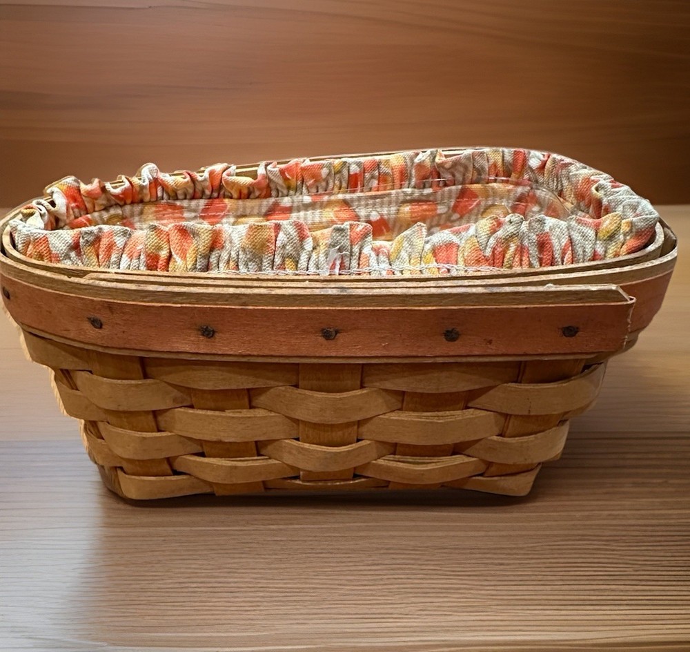 Vintage 1999 Longaberger Candy Corn Basket – Triangle Shape w/ Liner & Protector