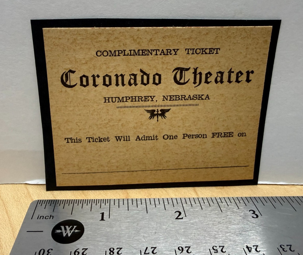 Humphrey, Nebraska Ephemera-Coronado Theater Ticket c1930-40s