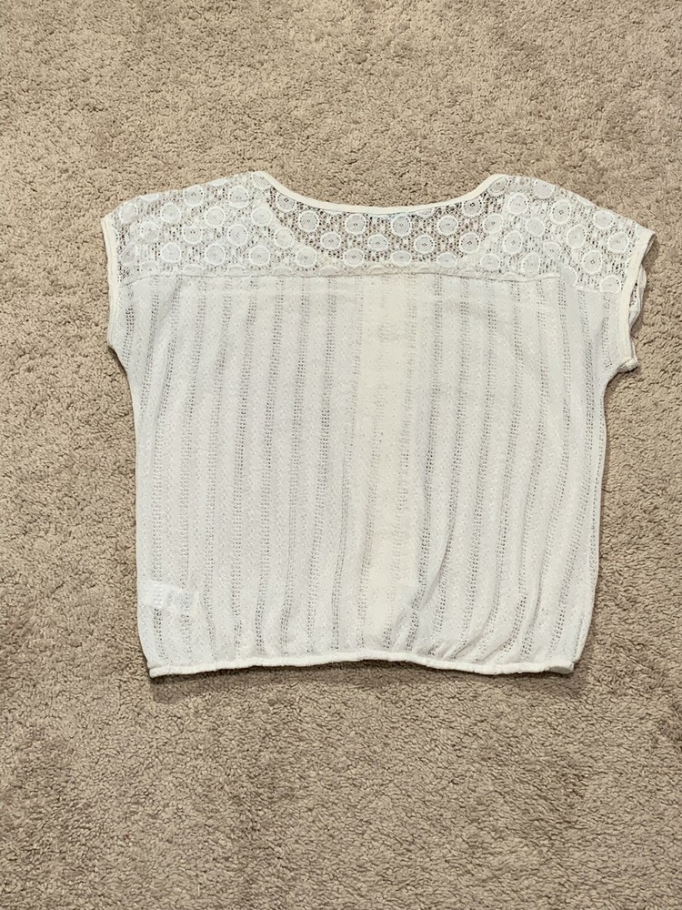 Maurices Womens Shirt Size Large Ivory Crocheted Lace Open Knit Casual Top