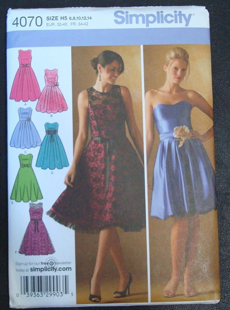 Simplicity Pattern #4070 Special Occasion Dresses Misses' Sz 6 -14 uNCUT
