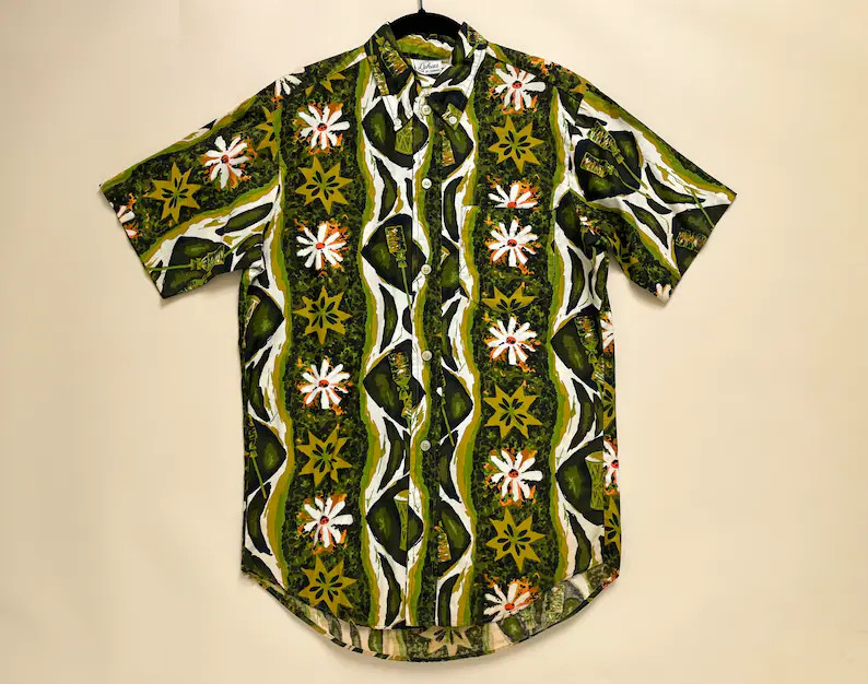 Vintage Mens Hawaiian Shirt Tiki Aloha Beach Summer Vacation Top