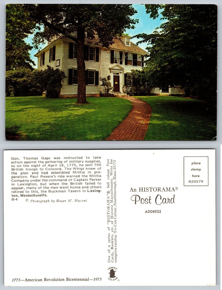 Buckman Tavern Lexington MA Postcard 1975 American Revolution Bicentennial