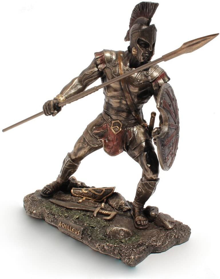 Achilles Greek Hero of the Trojan War Holding Spear and Shield Statue 76933-image