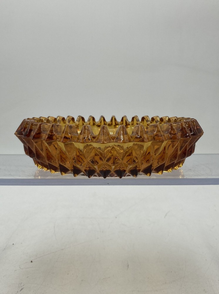 Vintage Indiana Glass Amber Diamond Point Round Shaped 5 Inch Candle Holder
