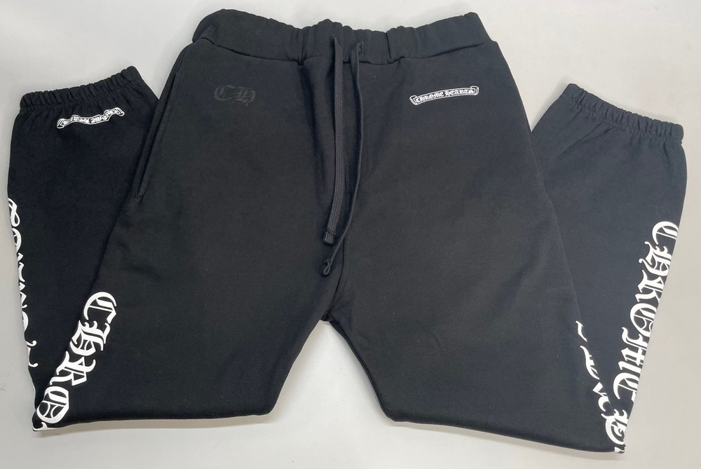 Chrome Hearts Unisex Sweatpants Black/White Size M Cotton Fleece Graphic Print